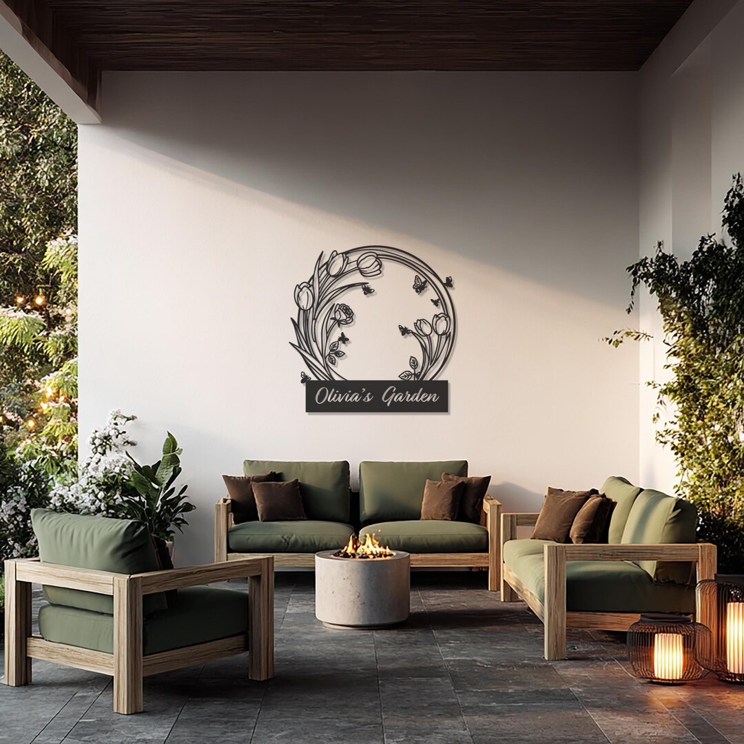 Custom Garden Metal Wall Art With Flowers & Butterflies, Personalized ...