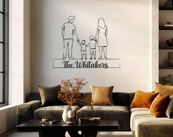 Art mural familial personnalisé en métal, nom de famille personnalisé, décoration murale moderne pour salon, terrasse extérieure ou cadeau pour entrée