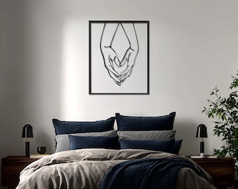 Holding Hands Metal Wall Art, Minimalist Couple Line Art, Romantic Modern Wall Decoration for Bedroom, Wedding Anniversary or Love Gift