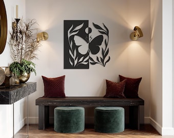 Butterfly Metal Wall Art, Nature Inspired Wall Decor, Elegant Black Metal Butterfly Artwork for Living Room, Bedroom, or Patio Accent
