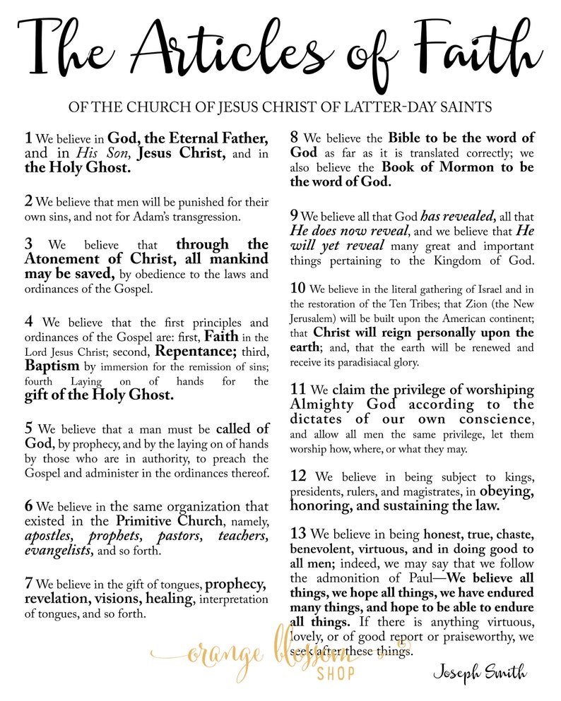 Lds Articles Of Faith Printable