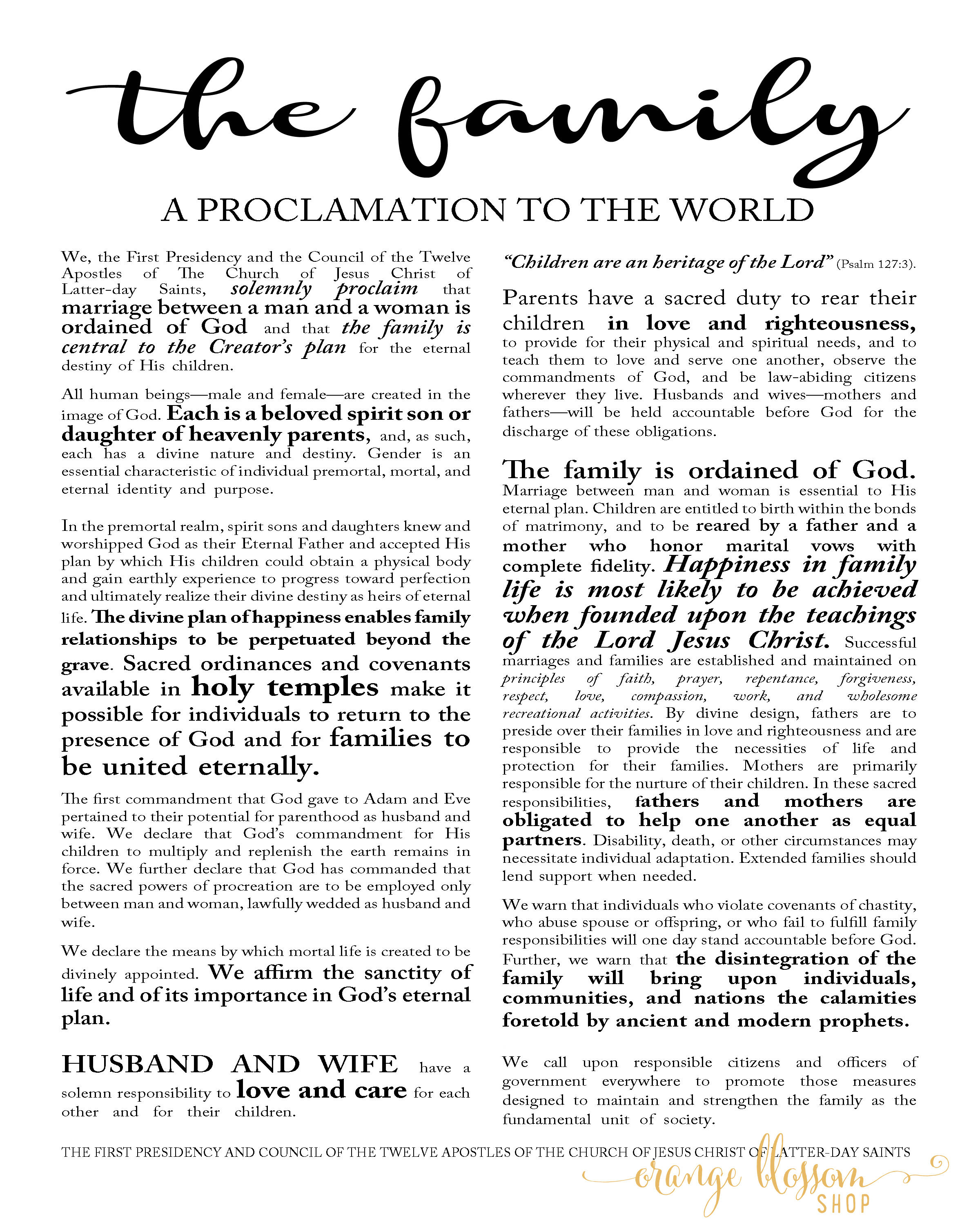 LDS Family Proclamation, Digital File 18x24, 16x20, 11x14, 8x10, LDS ...