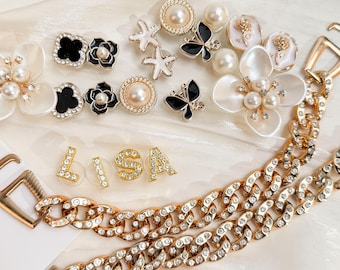 Charms for Croc,Personalized Name Shoe pins,Vintage Gold Crocs Charms Set,Shining Flower|Little Bear|Pearl shoe accessory set,Birthday Gifts