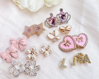Charms for Croc,Personalized Name Shoe pins,Fine Crown|Bow |Heart Shapes Shoe Accessory Set,Charms accessories,Birthday Gifts,Wedding Gifts.