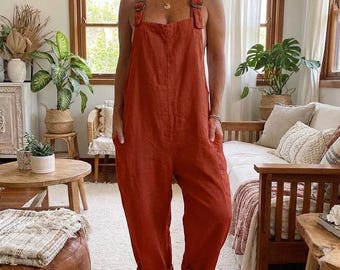 Relaxed Fit Sleeveless Jumpsuit with Adjustable Straps | Casual Everyday Overalls | Plus Size Friendly