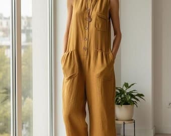 Mono corto de pierna ancha: estilo bohemio retro (sin mangas, tallas S-3XL)