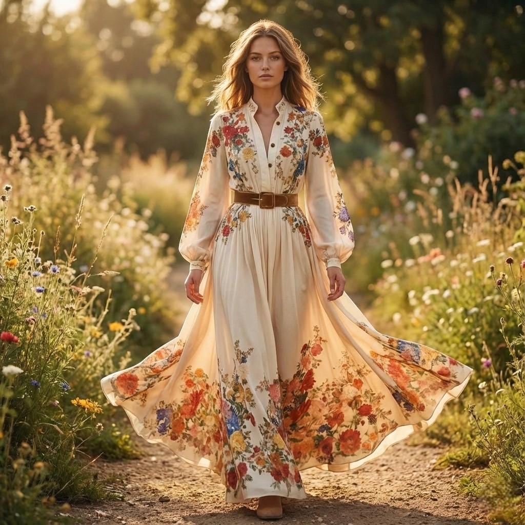 Boho Floral Midi Dress For Women Church Dresses For Elderly Women  Flowy  Boho Floral Midi Dress, Casual Formal Guest Outfit With Sleeves