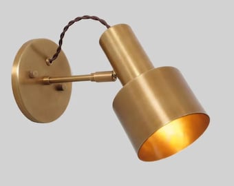 Handmade Brass Adjustable Wall Sconce: Mid Century Modern Bedside Lamp