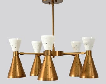 Mid Century Modern Brass Sputnik Chandelier, Stilnovo Style, Diabolo Pendant Light