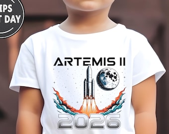 Artemis II 2026 barn-T-shirt, NASA månuppdrag-T-shirt, rymdraket-T-shirt, framtida astronaut-present, rymdtröja för pojkar och flickor, STEM-barnkläder