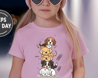 Söt hundälskare barntröja, valpstack-t-shirt för flicka pojke, barndjursälskare present, hundtröja, småbarnströja, hundbarnkläder, barndjurströja