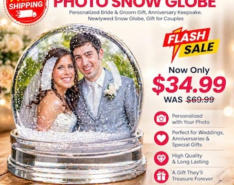 Custom Wedding Photo Snow Globe – Personalized Bride & Groom Gift, Anniversary Keepsake, Newlywed Snow Globe, Gift for Couples