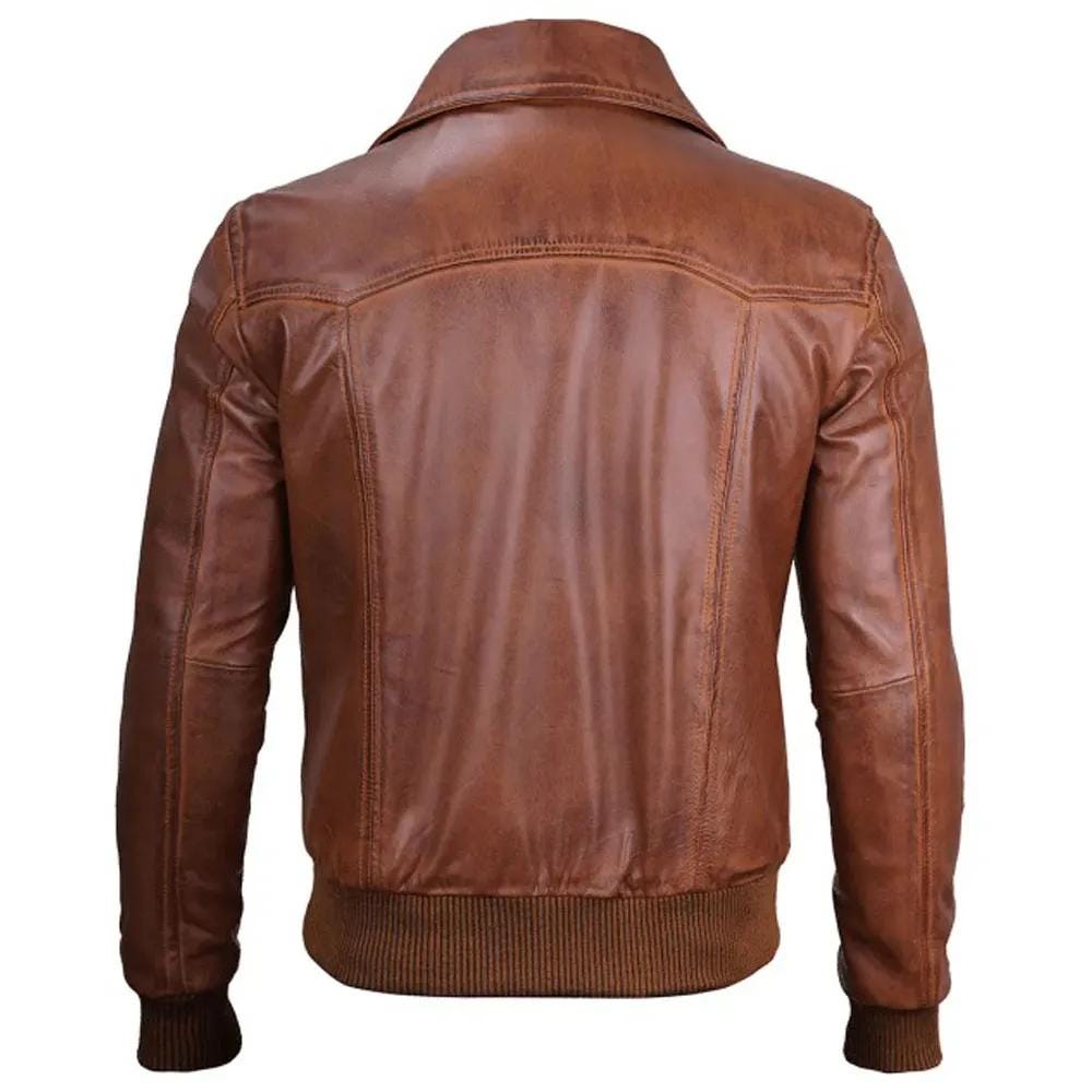 Men's Handmade Brown Lambskin Leather Bomber Jacket: Vintage
