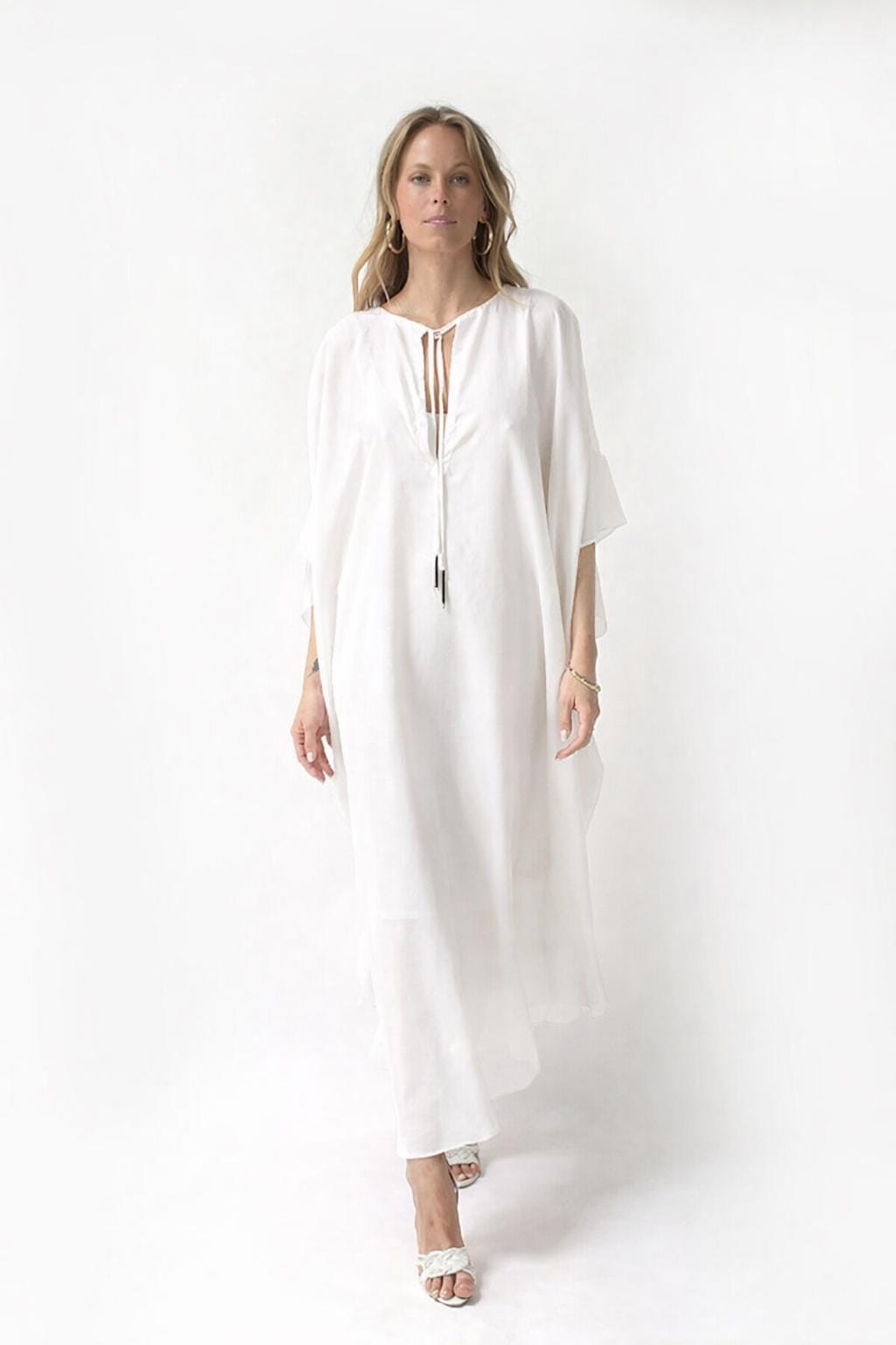 beach date dress Cold Shoulder Ruffle Trim Flounce Sleeve Dress – Glamexpresstt main image 0