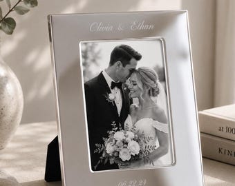 Memorra Personalized Pure 5x7 Picture Frame, Custom Engraved Silver Metal 5x7 Frame for Wedding, Anniversary, Family, Baby Photos