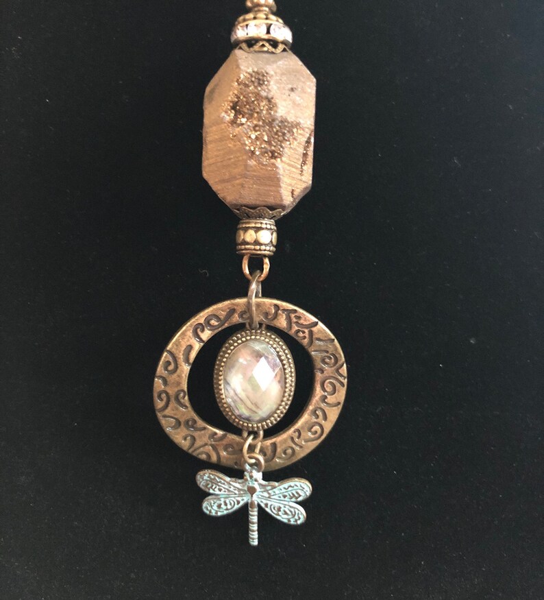 Handmade Boho Agate Druzy Assemblage Pendant Necklace