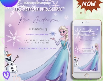 Frozen Invitation, Elsa Birthday Invitation, Winter Snow Birthday Printable, Frozen Invite Digital, Editable Instant Download Canva Template