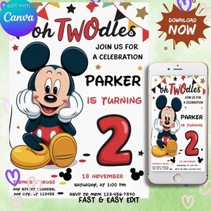 Editable Mickey Mouse Birthday Invitation, Printable Invitation Mickey, 1st birthday Micky Invite, Birthday Boy Invitation 1st, Mickey Mouse