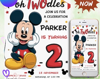 Bewerkbare Mickey Mouse verjaardagsuitnodiging, afdrukbare uitnodiging Mickey, 1e verjaardag Mickey Invite, 1e verjaardagsuitnodiging jongen, Mickey Mouse