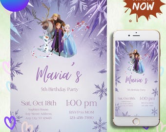 Frozen Invitation, Elsa Birthday Invitation, Winter Snow Birthday Printable, Frozen Invite Digital, Editable Instant Download Canva Template