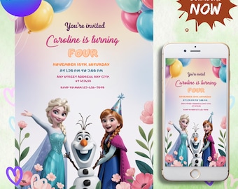 Editable Elsa Invite Digital Frozen Party Invitation Custom Frozen Invite Frozen Birthday Anna Frozen Any Age Birthday Digitally Download