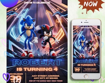 Sonic Geburtstagseinladung für Kinderparty, Sonic The Hedgehog Boys Party einladen, bearbeitbarer Sonic 3 Mädchengeburtstag, Sofort-Download einladen