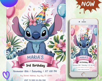 Stitch and Angel Birthday Invitation, Editable Stitch Birthday Invitation, Digital Party Invite, Stitch Birthday Party Invitation Printable