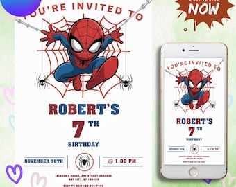 Spider-Man Birthday Invitation | Spiderman Theme Party Invite | Canva Digital Download | Editable Superhero Boys Birthday Template