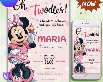 Editable Minnie Mouse Birthday Invitation, Minnie Mouse Birthday, 1st Birthday, Mouse Birthday Invite, Girls minnie invitations
