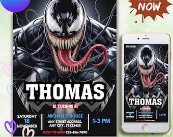 Venom Einladung Geburtstag Vorlage - Printable Superheld Geburtstagsparty einladen