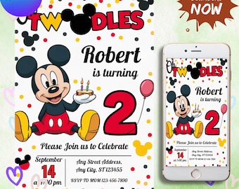 Oh Twodles Invitation, Mickey Birthday Invitation, Mickey Mouse Invitations, Mouse Editable Invitation, Mickey Twodles invite, Canva
