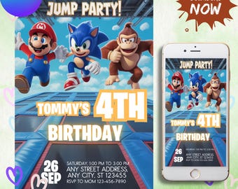 Mario und Sonic Geburtstagseinladung | Sonic-Mario Geburtstagsparty einladen | Druckbar-Bearbeitbare Geburtstagseinladung | Geburtstag