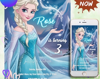 Frozen 3rd Birthday Invitation Frozen Invitation Princess Elsa Anna Party Invitation Girl Frozen Birthday Invite Theme EDITABLE Digital