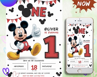 Micky Maus Geburtstagseinladung: Canva Evite (Digital)
