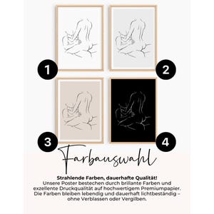 Puede incluir: Cuatro impresiones art&iacute;sticas enmarcadas con dibujos lineales de figuras abraz&aacute;ndose. Las impresiones est&aacute;n en blanco sobre blanco, negro sobre blanco, beige sobre beige y blanco sobre negro. El texto "Farbauswahl" es visible, junto con texto alem&aacute;n adicional.