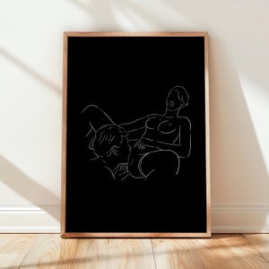 Erotische Line Art Poster Schwarz | Sinnliche Körperkunst Paar Hingabe | Schlafzimmer Wanddeko | Minimalistischer Akt Kunstdruck Modern