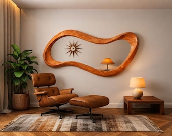Kundenspezifischer Bernstein Epoxy Wand-Spiegel - unregelmäßiger organischer Harz-Spiegel - Luxus Mid Century moderne Statement-Dekor für Wohnzimmer
