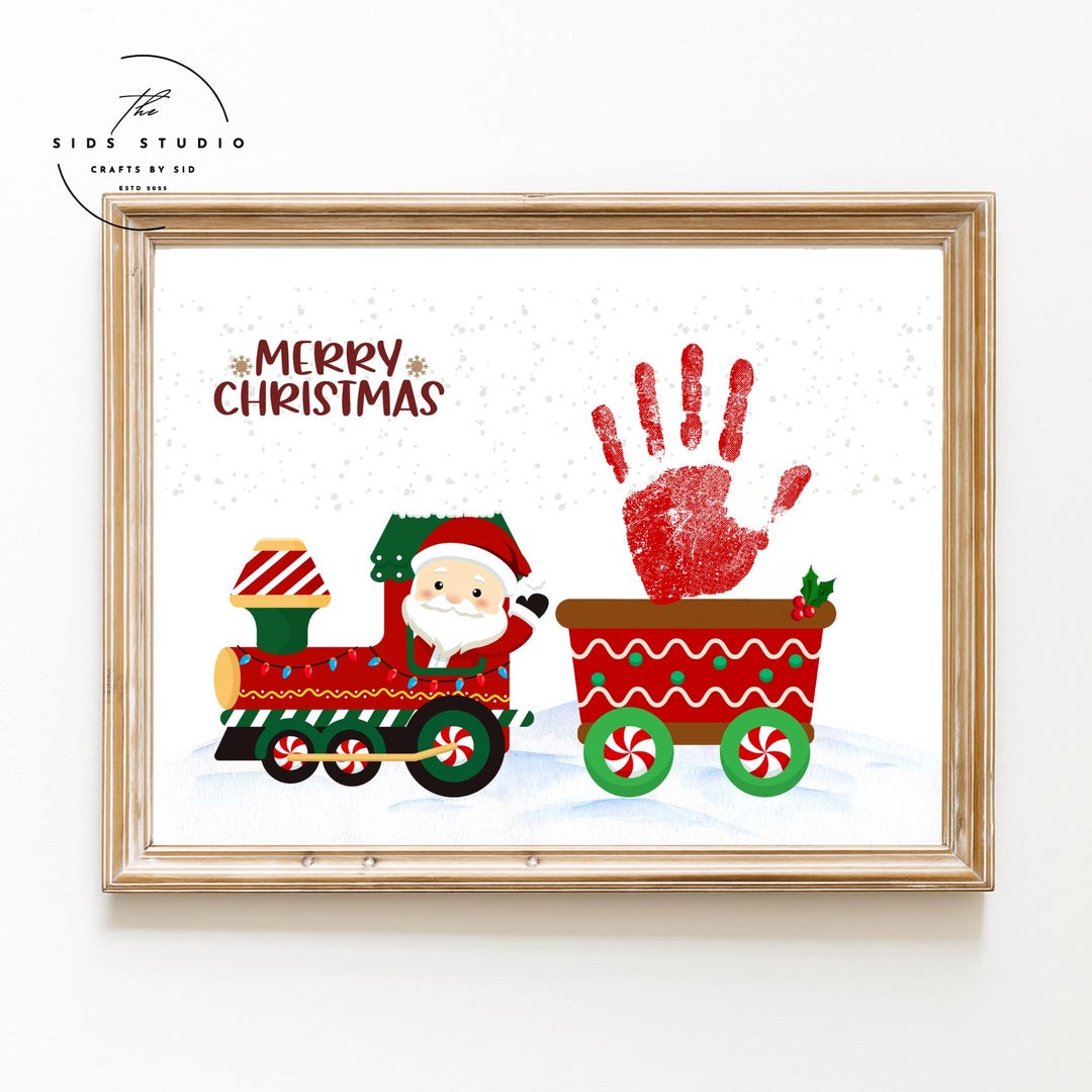 Santa Train Handprint Craft, Santa Handprint Art, Merry Christmas ...