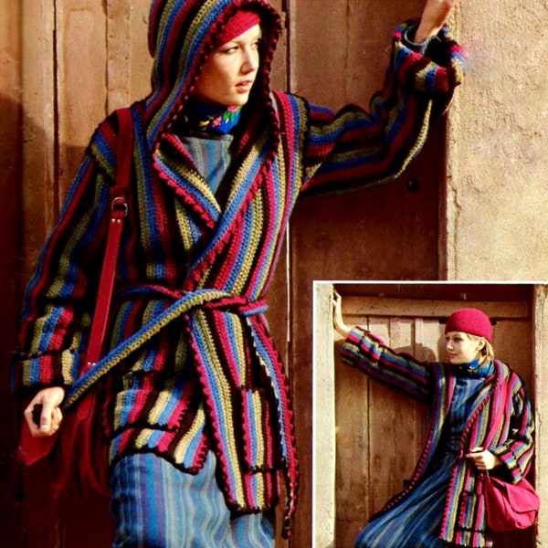 Vintage Crochet Hooded Sweater Coat Pattern PDF Instant Download
