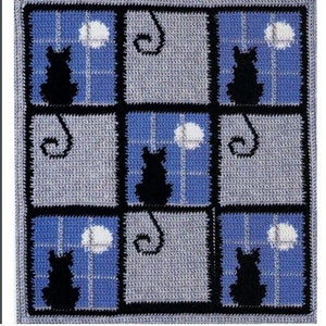 Crochet Cats and Moon Afghan and Pillow Blanket Pattern