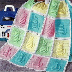 Pattern For Crochet Cats Puff Stitch Afghan Vintage Blanket Instant Download PDF