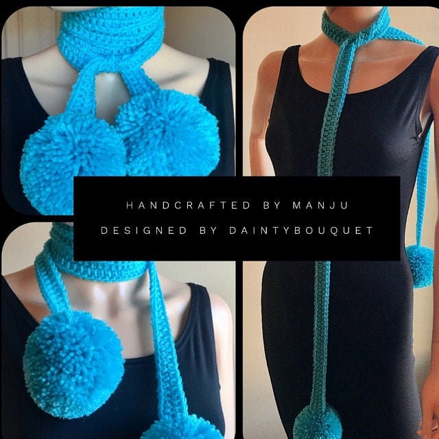 Crochet Pom Pom Skinny Scarf Pattern Only - Etsy