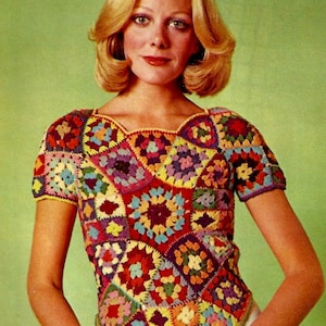 Vintage Crochet Stained Glass Granny Square Top Pattern