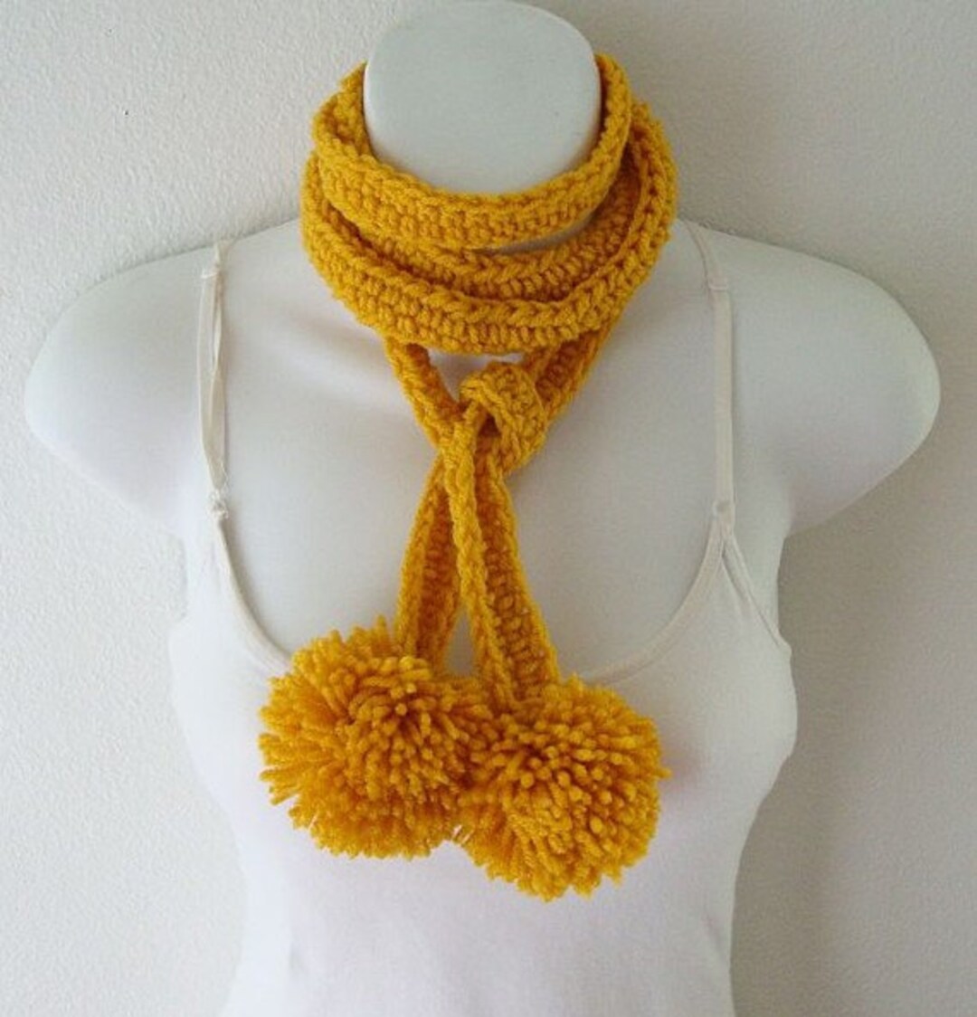 Crochet Pom Pom Skinny Scarf Pattern Only - Etsy