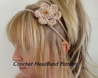 Crochet 3 Strand Headband with Crochet Flower Pattern PDF  Instant Download