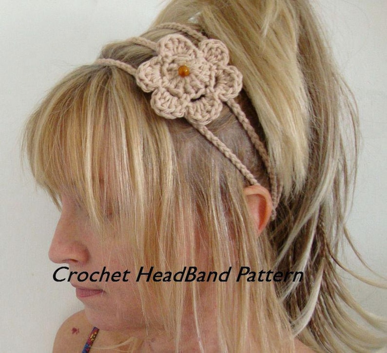 Crochet 3 Strand Headband with Crochet Flower Pattern PDF Instant Download image 1