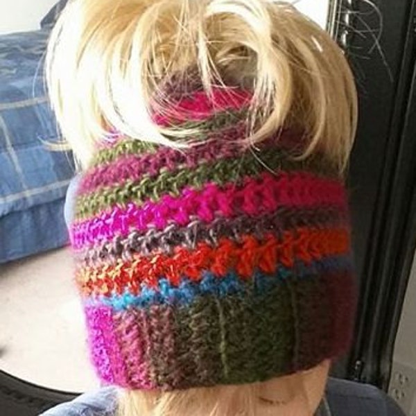 crochet messy bun pony tail hat beanie PDF This is A PATTERN only