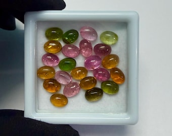 7x5mm Multi-Color Tourmaline Cabochon, Natural Oval Gemstone