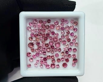 Pink Tourmaline Faceted Round Gemstones, Loose Stone (2-4mm)