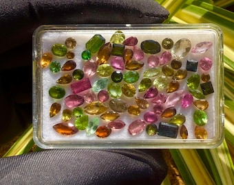 10 Pieces Multi-Tourmaline Faceted Gemstones, Loose Cut Stones (2-5mm)